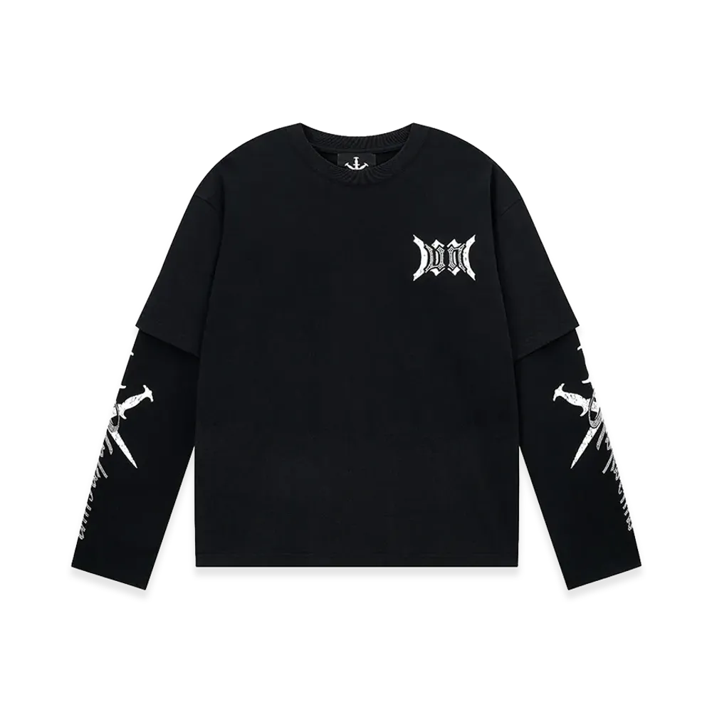 Unknown London Cursive Rhinestone Layered Long Sleeve "Black"