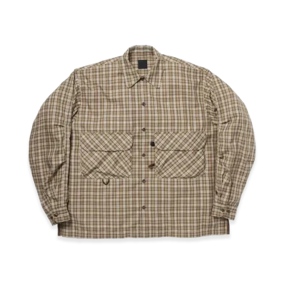 DAIWA PIER39 Women's Tech Sports Open Collar Shirt L/S Gren Plaid "Brown Gray"