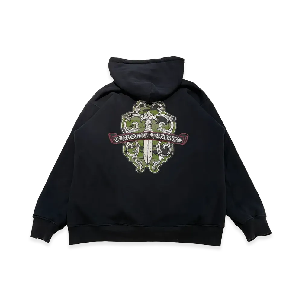 Chrome Hearts Camouflage Dagger Scroll Label Zip Up Hoodie "Black"