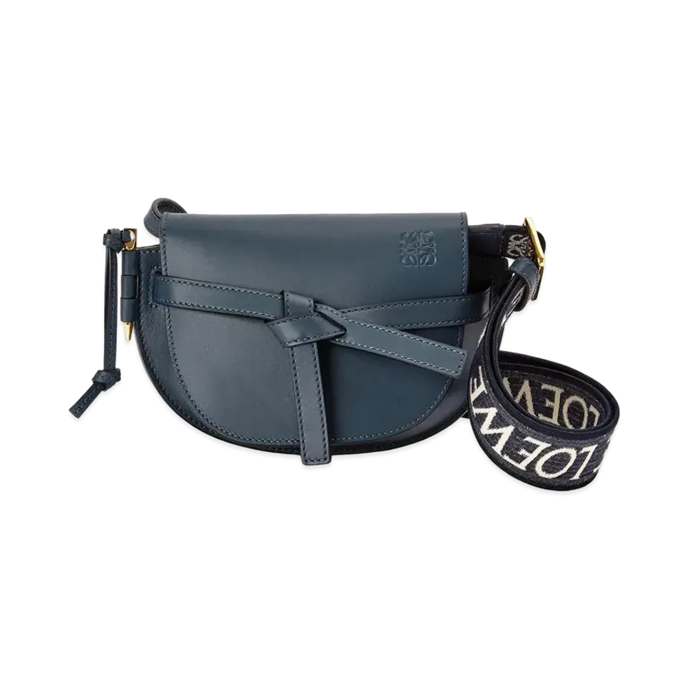 LOEWE Mini Gate Dual Bag In Soft Calfskin And Jacquard "Onyx Blue"