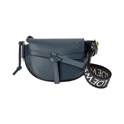 LOEWE Mini Gate Dual Bag In Soft Calfskin And Jacquard "Onyx Blue"