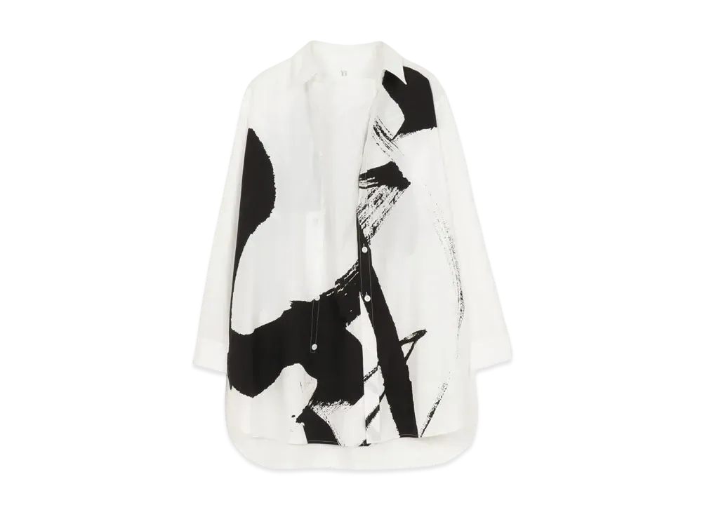 Yohji Yamamoto Y's 100/2 BROAD CALLIGRAPHY PRINT BLOUSE "White"