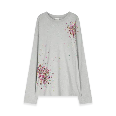 DRIES VAN NOTEN Women's Embellished Long Sleeve Tee "Grey melange"