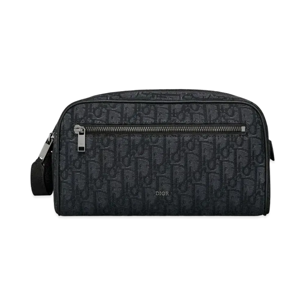 Dior Toiletry Bag Dior Oblique Jacquard with Grained Calfskin "Black"