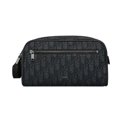 Dior Toiletry Bag Dior Oblique Jacquard with Grained Calfskin "Black"