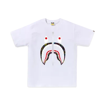 A BATHING APE Neon Camo Shark Tee "White"
