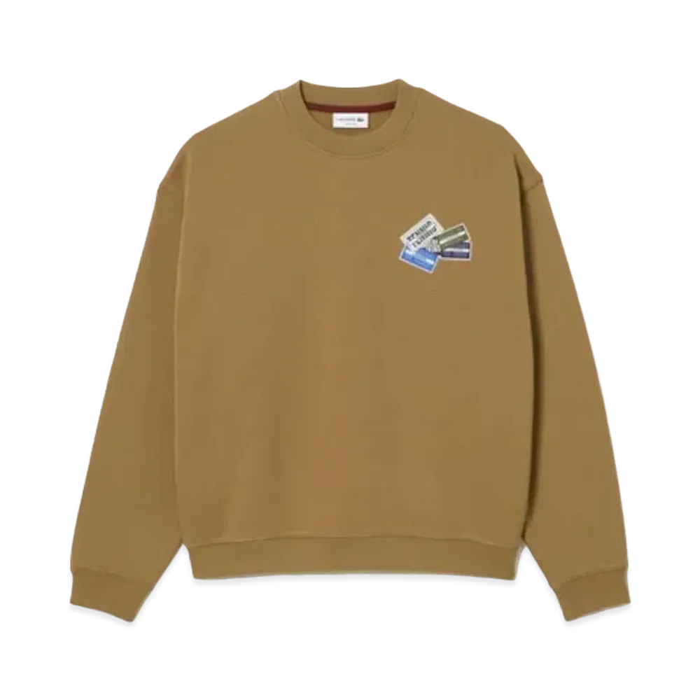 LACOSTE Sports Patch Loose Fit Crew Neck Sweat "Brown"