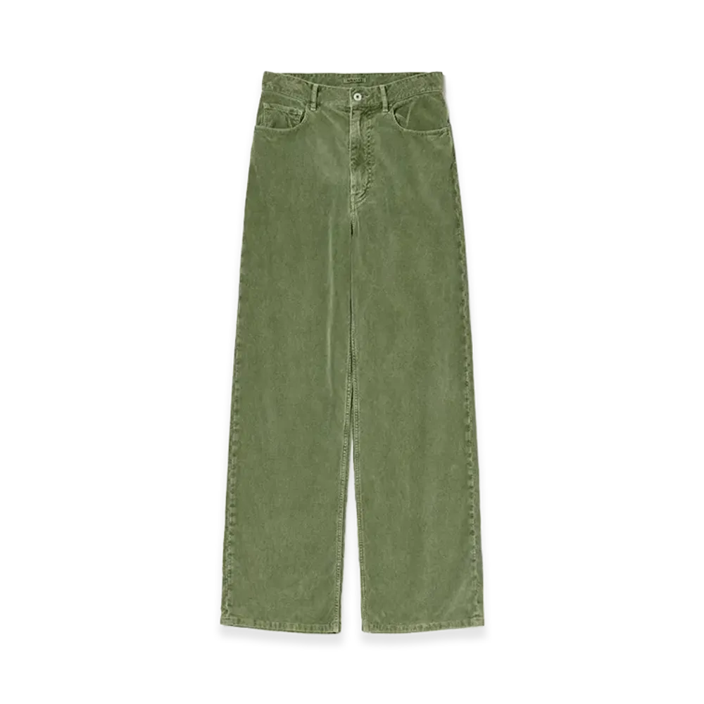 AURALEE Women's Garment-Dyed Finx Corduroy 5P Wide Pants "Dusty Green"