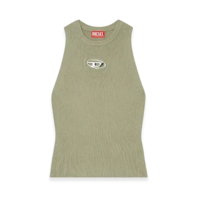 Diesel M-Caddix-Top Rib-Knit Top With Small Logo Plaque "Green"
