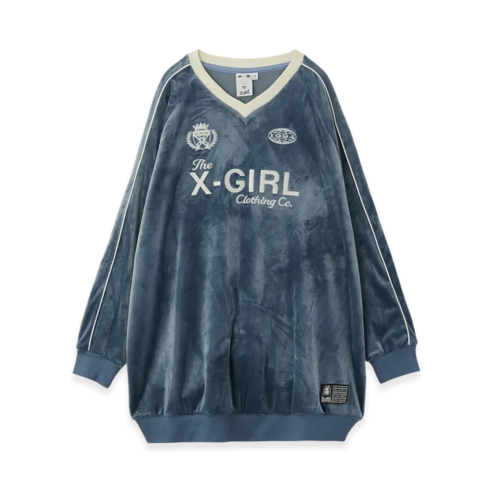 X-Girl Velour Game Shirt Dress "Lt Blue"