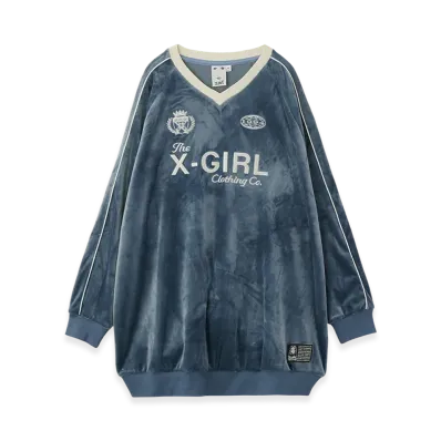 X-Girl Velour Game Shirt Dress "Lt Blue"
