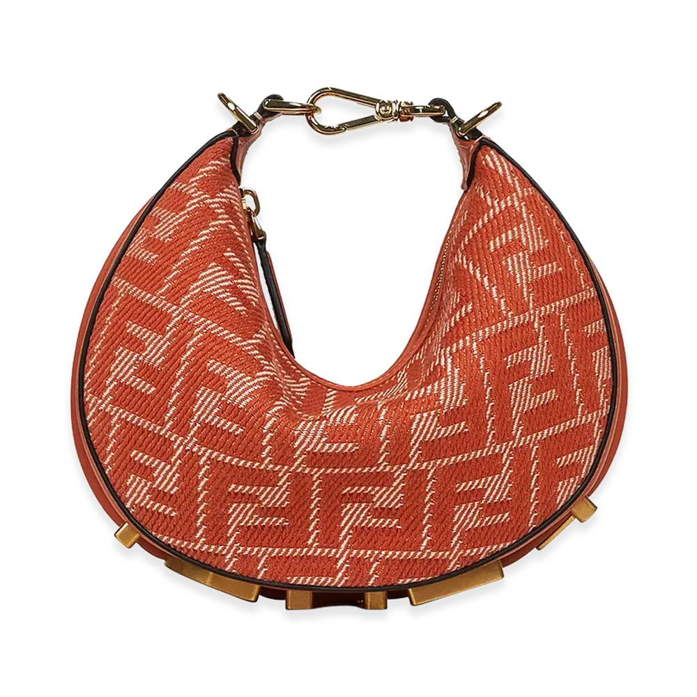 FENDI Women's Embroidered Denim Mini FENDI Women'sgraphy Handbag "Orange"