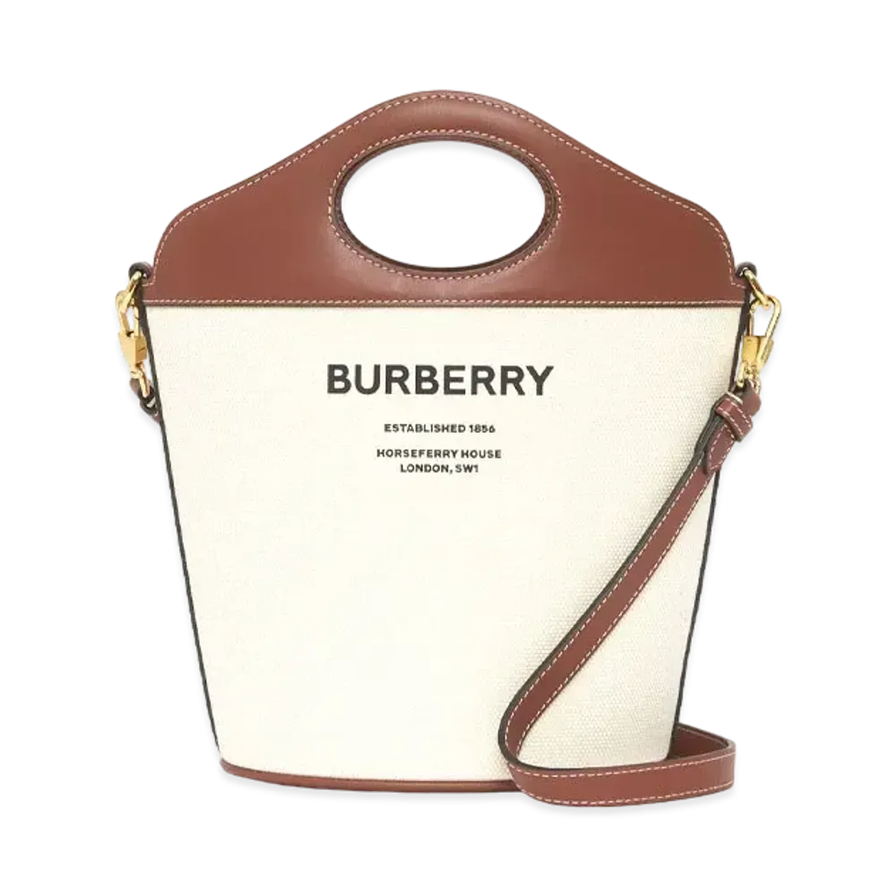 Burberry Small Two Tone Canvasleather Pocket Bucket Bag "Natural/Tan"