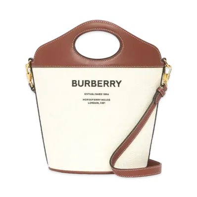 Burberry Small Two Tone Canvasleather Pocket Bucket Bag "Natural/Tan"