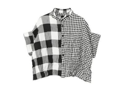 Yohji Yamamoto Y's BROKEN SATIN GINGHAM CHECK WRINKLE SHIRT "Black/White"