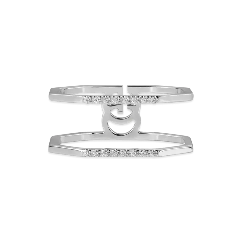GUCCI White Gold Diamond Double G Connect Ring "White Gold"