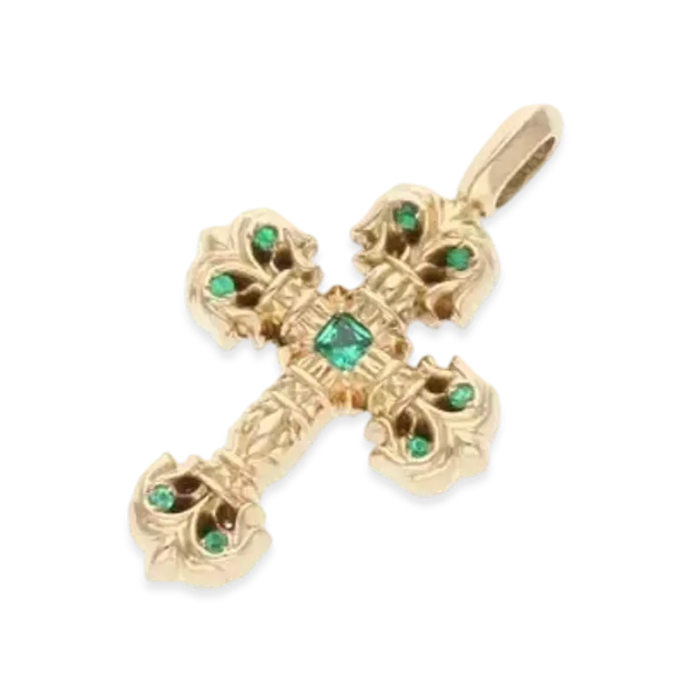 Chrome Hearts 22K Charm Filigree Tiny Pave Emerald "Yellow Gold/Green"