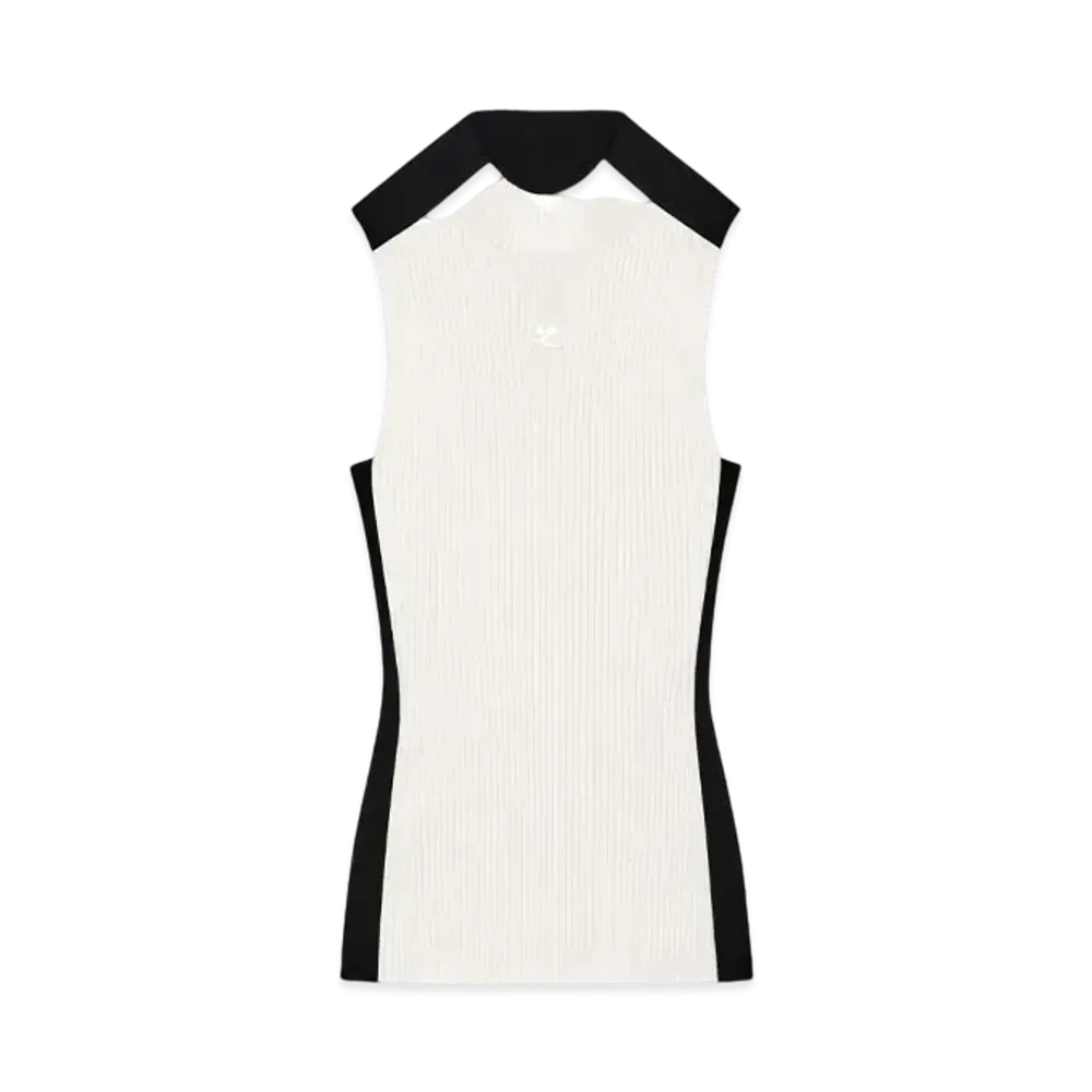 Courreges Contrast Frame Rib Knit Top "Blanc/Noir"