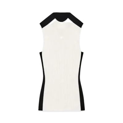 Courreges Contrast Frame Rib Knit Top "Blanc/Noir"