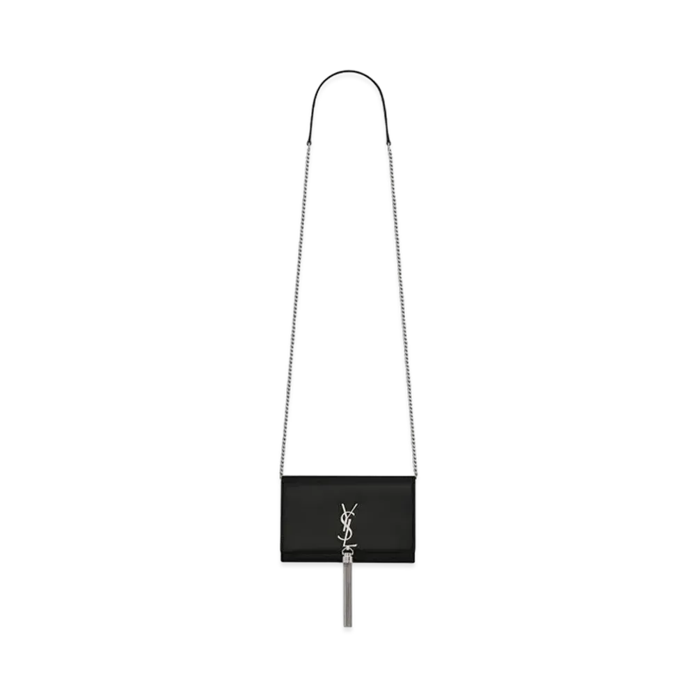 Saint Laurent Kate Chain Wallet With Tassel In Grain De Poudre Embossed Leather "Black"
