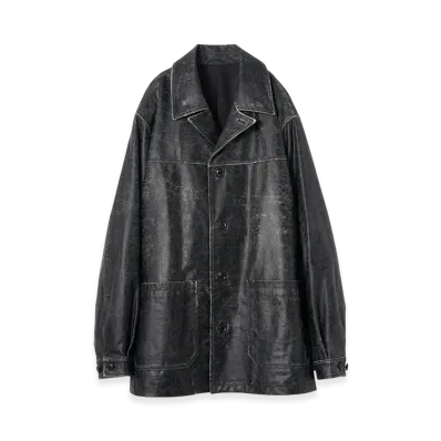 YOKE Cracked Goat Leather Car Coat "Black"