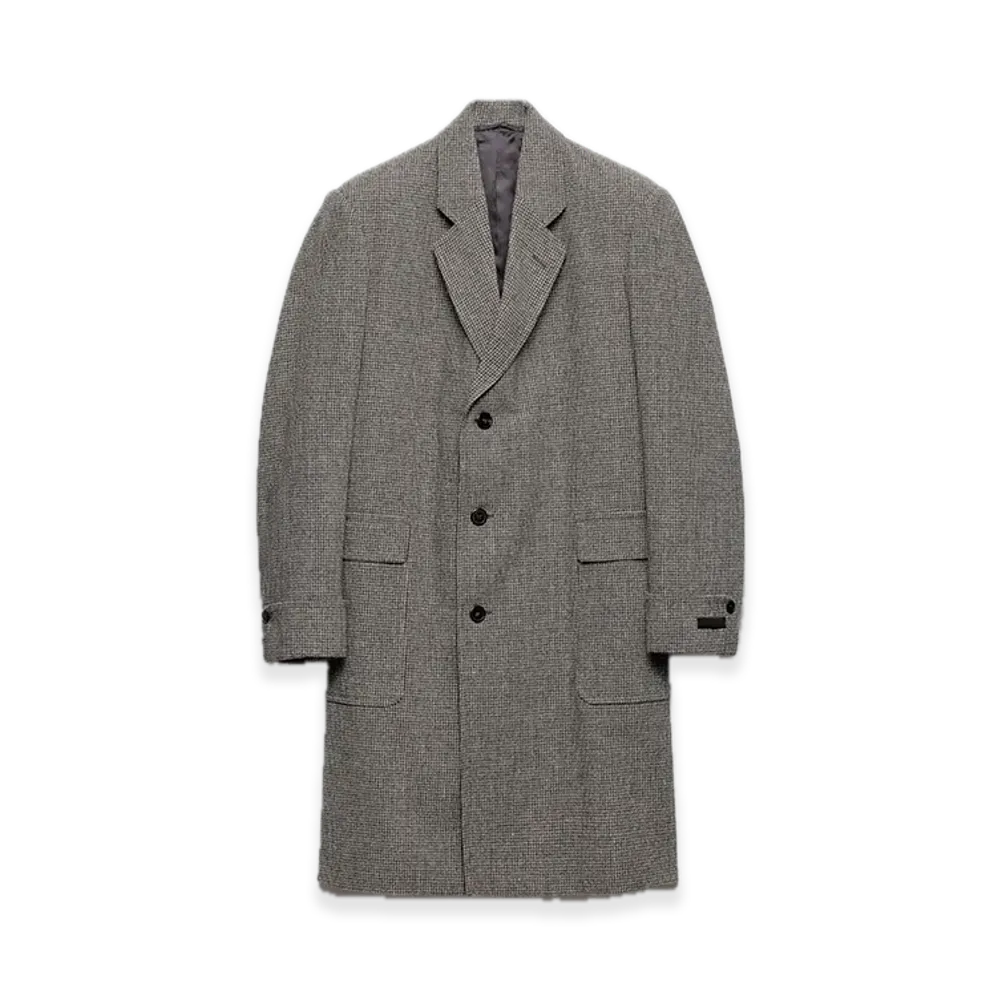 PRADA Single-Breasted Houndstooth Check Wool Coat "Gray"