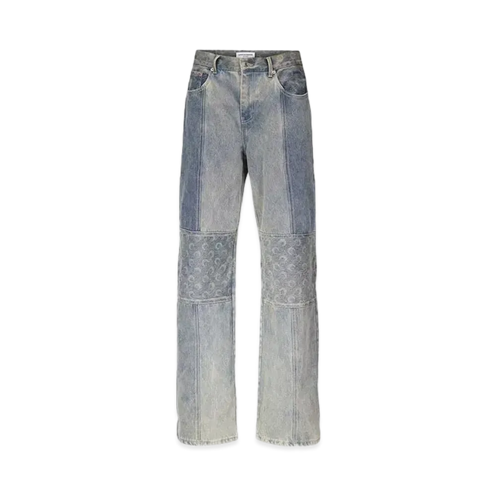 Marine Serre REGENERATED DENIM STRAIGHT LEG PANTS "GRAY"