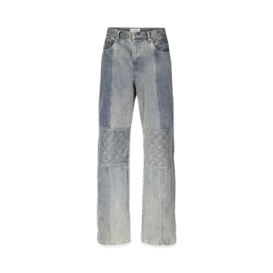 Marine Serre REGENERATED DENIM STRAIGHT LEG PANTS "GRAY"
