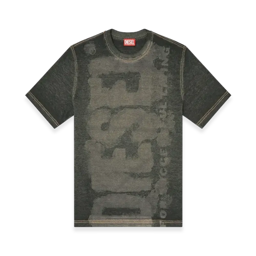 Diesel T-Adjust-R18 Logo T-Shirt In Devore Pique "Black"