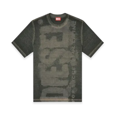 Diesel T-Adjust-R18 Logo T-Shirt In Devore Pique "Black"
