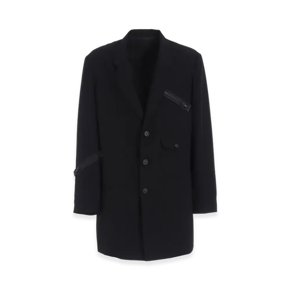 S'YTE Pe/Gabardine Zipper-Taped Long Jacket "Black"