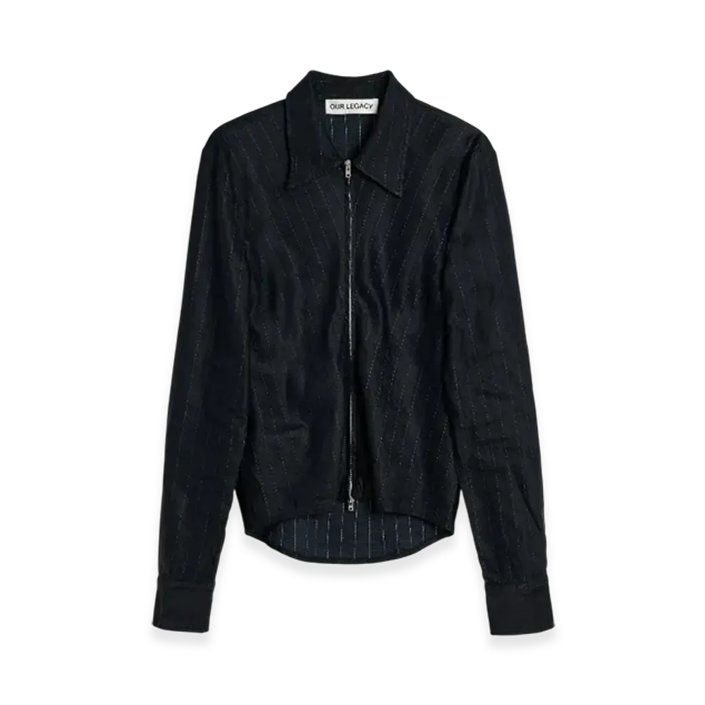 OUR LEGACY Slim Zip Shirt "Night Covert Flex Pinstripe"