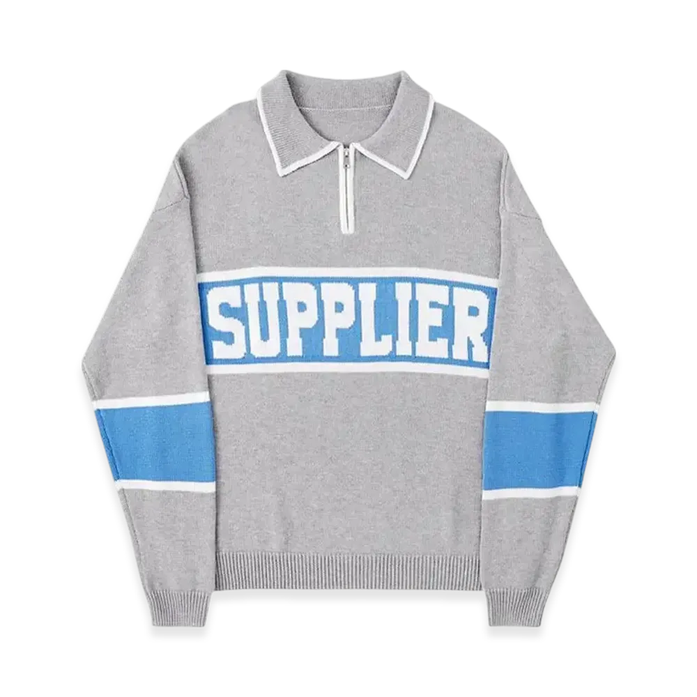 SUPPLIER College Logo Half Zip C-Logo Knit "Gray"