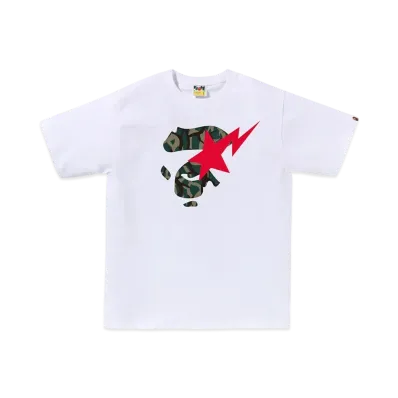 A BATHING APE Trial Camo Ape Face Sta Tee "White/Green"