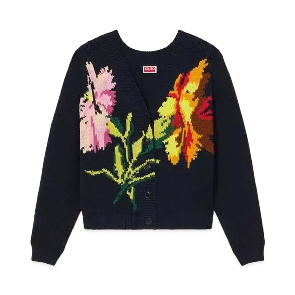 KENZO 'DRAWN FLOWERS' Embroidery Cardigan "Midnight Blue"