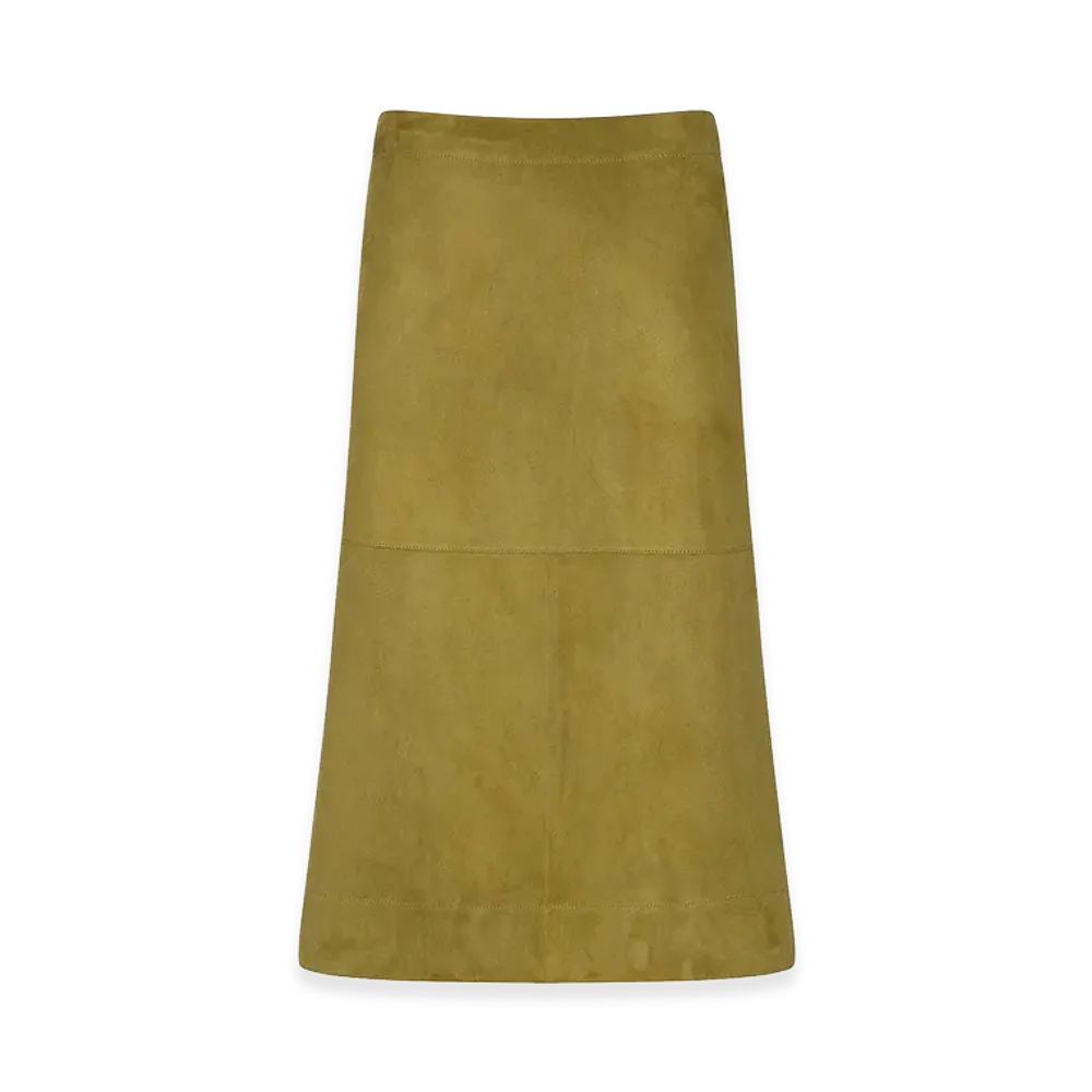 Bottega Veneta Women's Suede Leather Midi Skirt "Green"