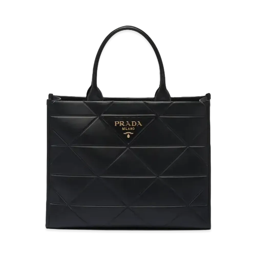 PRADA Symbol Topstitch Leather Large Bag "Black"