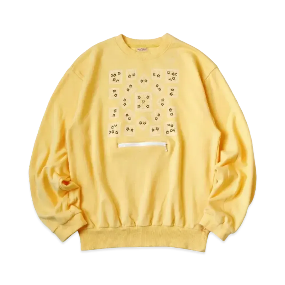 KAPITAL 30 Fleece Cookie Pocket Crew Sweat "Light Yellow"