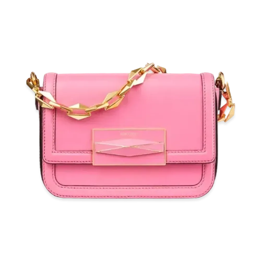 Jimmy Choo Diamond Crossbody Smooth Calf Leather Top Handle Bag "Candy Pink/Gold"