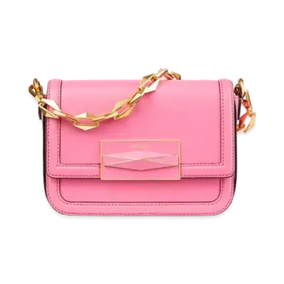 Jimmy Choo Diamond Crossbody Smooth Calf Leather Top Handle Bag "Candy Pink/Gold"