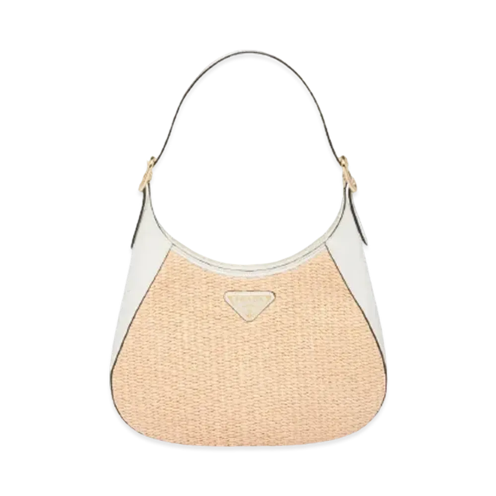 PRADA Fabric Leather Shoulder Bag "Beige/White"