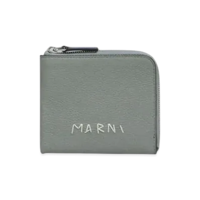 Marni Leather Zip-Around Wallet with Marni Mending Embroidery "Storm"
