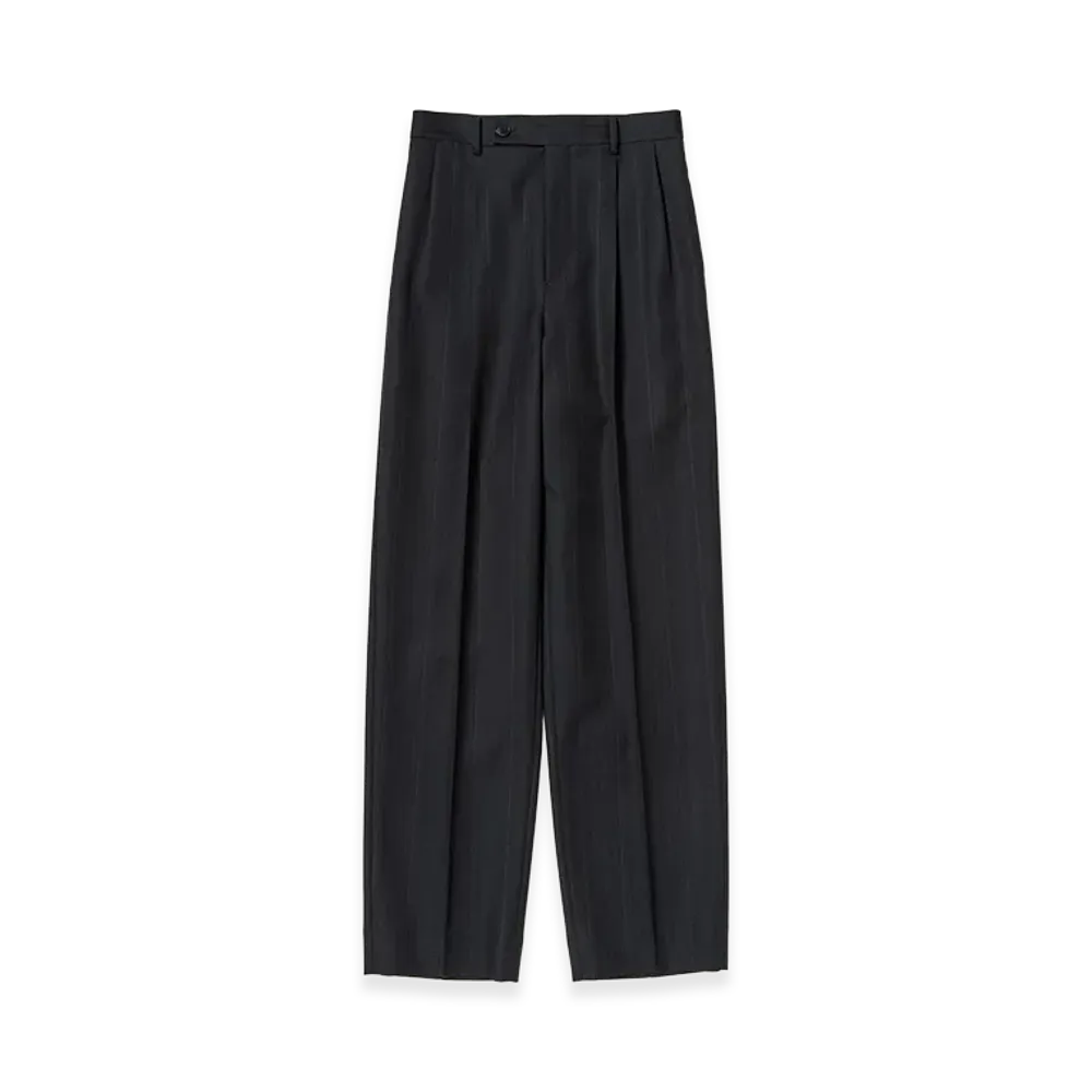 AURALEE Bluefaced Wool Two-Tuck Slacks "Charcoal Navy Stripe"