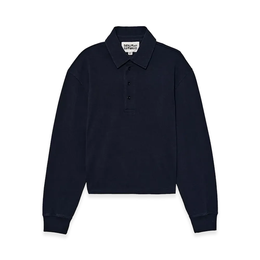 ZARA x Bad Bunny Benito Antonio Cropped Fit Cotton Polo Shirt "Navy Blue"