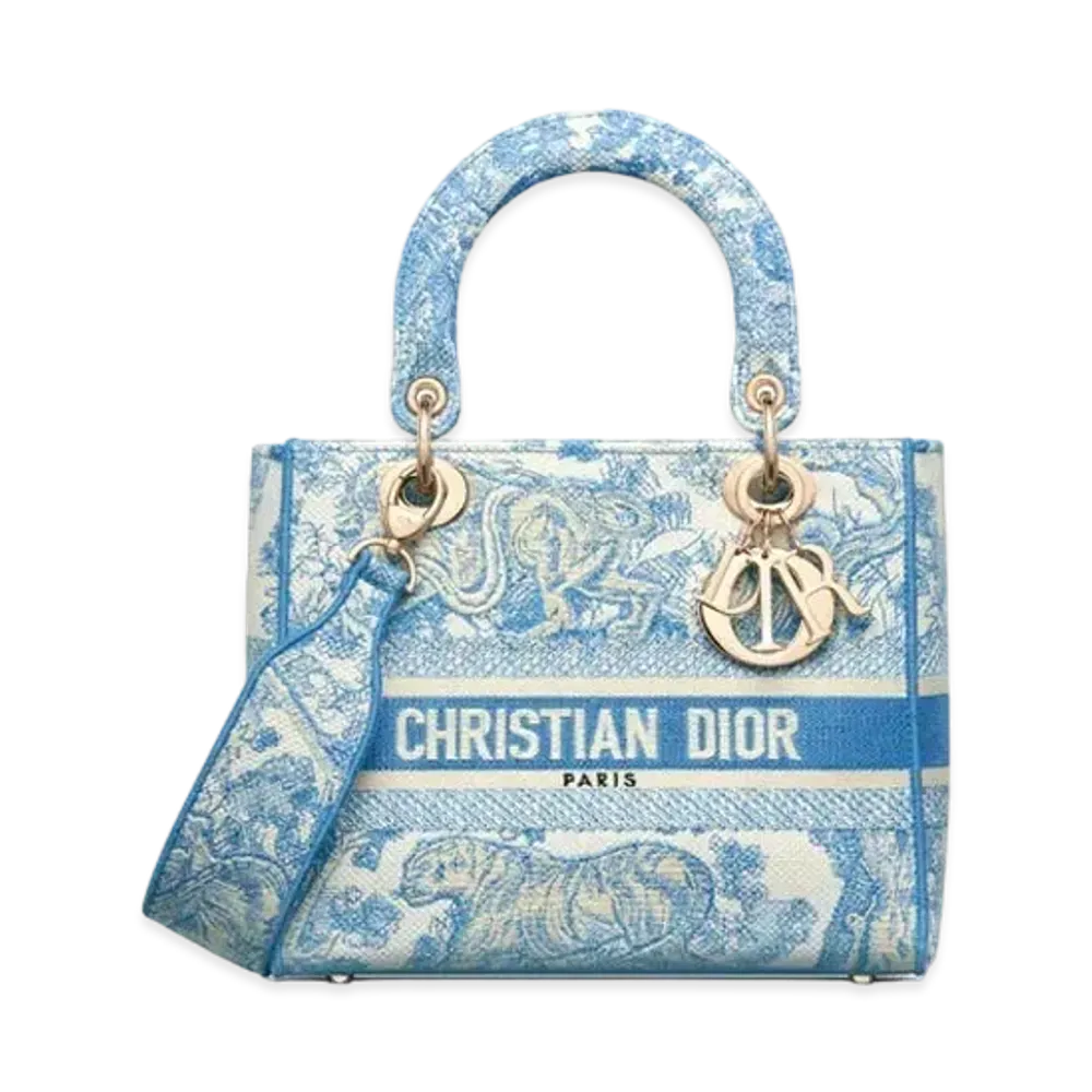 Dior Lady D-Lite Medium Bag Towal De Juy Embroidery "Blue"