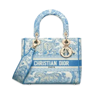 Dior Lady D-Lite Medium Bag Towal De Juy Embroidery "Blue"