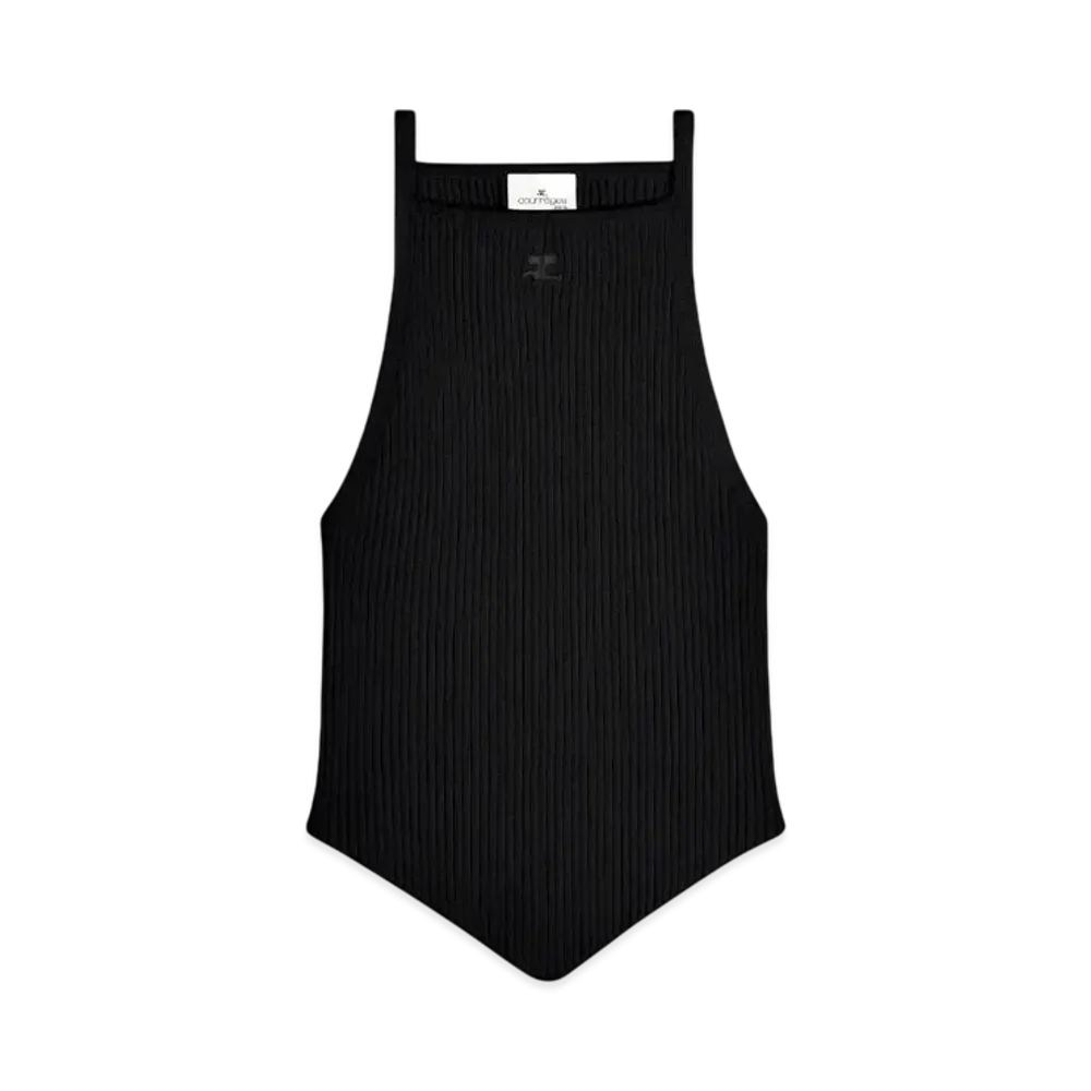 Courreges Pointy Rib Knit Tank Top "Black"