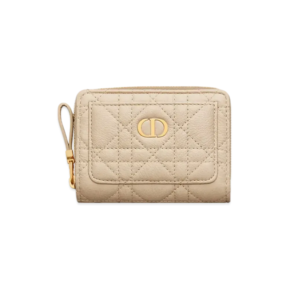 Dior Caro Acacias Wallet Black Supple Cannage Calfskin "Powder Beige"