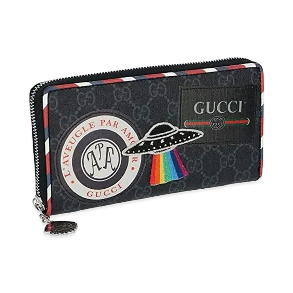GUCCI Night Courrier GG Supreme Zip Around Wallet "Black"