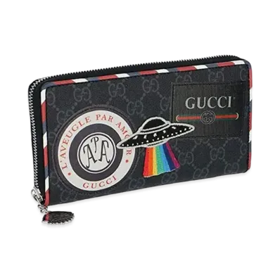 GUCCI Night Courrier GG Supreme Zip Around Wallet "Black"